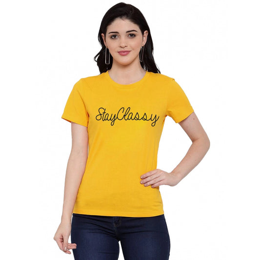 Amfyn Women's Cotton Blend Stay Classy Printed T-Shirt (Yellow)