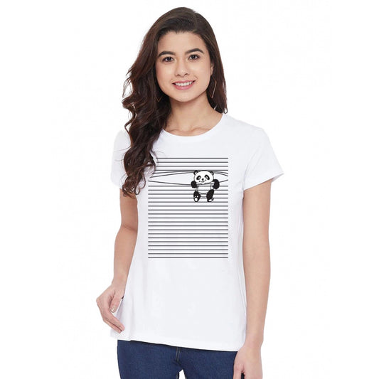Amfyn Women's Cotton Blend Peeping Panda Printed T-Shirt (White)
