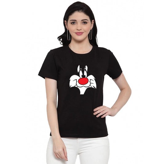 Amfyn Women's Cotton Blend Tom Printed T-Shirt (Black)