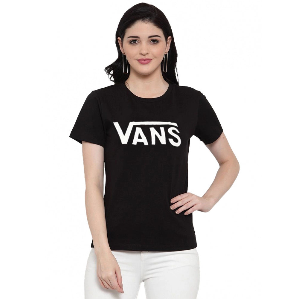Amfyn Women's Cotton Blend Vans Printed T-Shirt (Black)