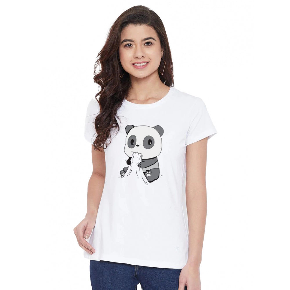 Amfyn Women's Cotton Blend Panda Bites Printed T-Shirt (White)