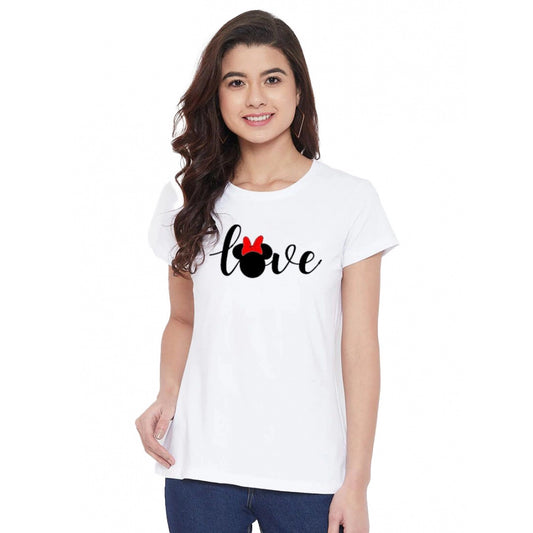 Amfyn Women's Cotton Blend Love Printed T-Shirt (White)