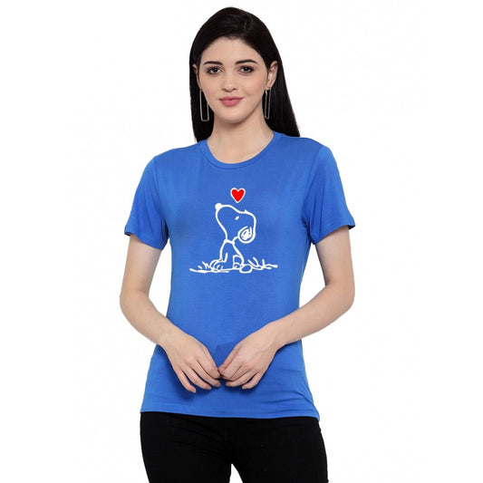 Amfyn Women's Cotton Blend Snoopy Peanuts Inspired Cartoon Printed T-Shirt (Blue)