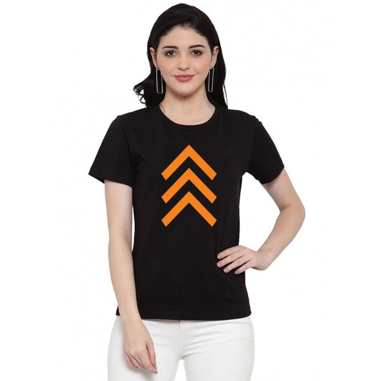 Amfyn Women's Cotton Blend Up Arrow Print Printed T-Shirt (Black)