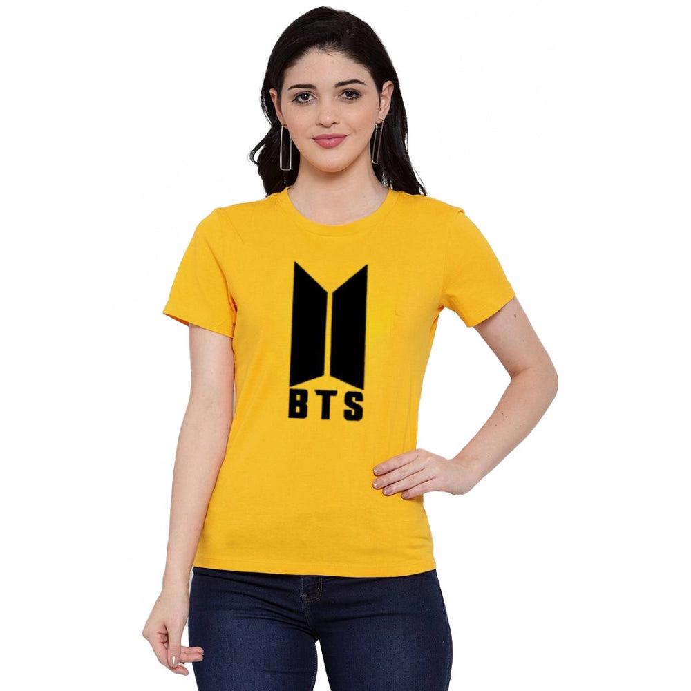 Amfyn Women's Cotton Blend Bts Print Printed T-Shirt (Yellow)