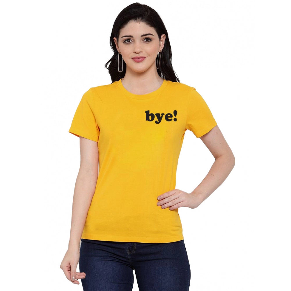 Amfyn Women's Cotton Blend Bye Printed T-Shirt (Yellow)