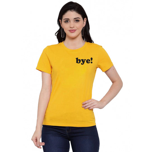 Amfyn Women's Cotton Blend Bye Printed T-Shirt (Yellow)