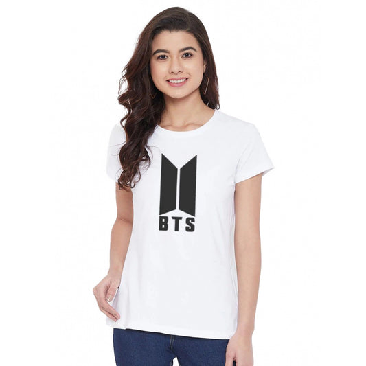 Amfyn Women's Cotton Blend Bts Print Printed T-Shirt (White)