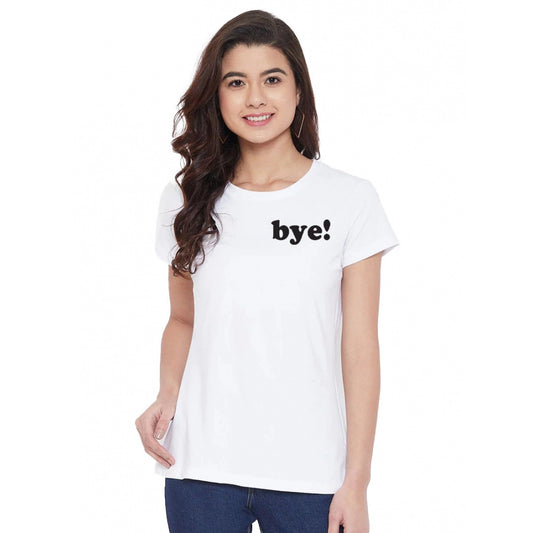 Amfyn Women's Cotton Blend Bye Printed T-Shirt (White)