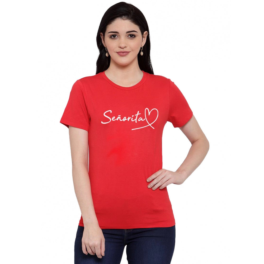 Amfyn Women's Cotton Blend Senorita Printed T-Shirt (Red)