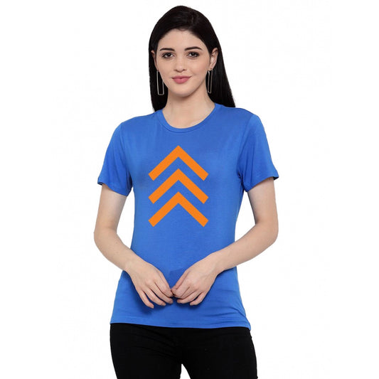 Amfyn Women's Cotton Blend Up Arrow Print Printed T-Shirt (Blue)
