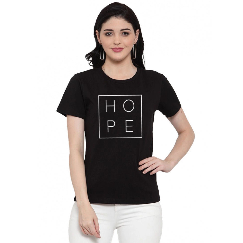Amfyn Women's Cotton Blend Hope Printed T-Shirt (Black)