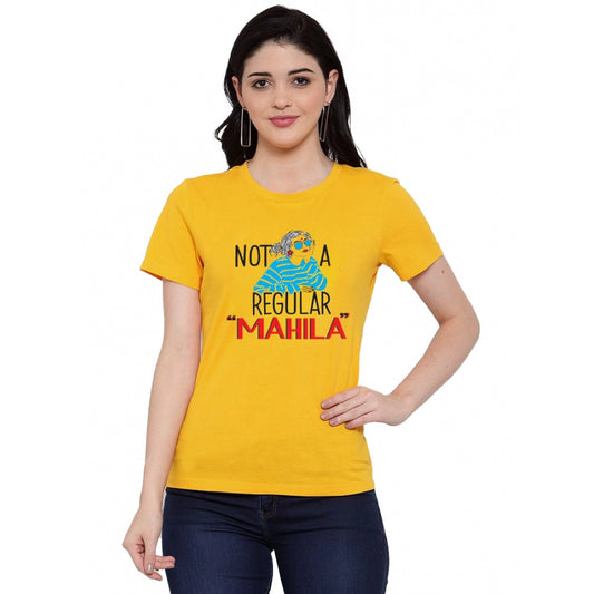Amfyn Women's Cotton Blend Not A Regular Mahila Printed T-Shirt (Yellow)