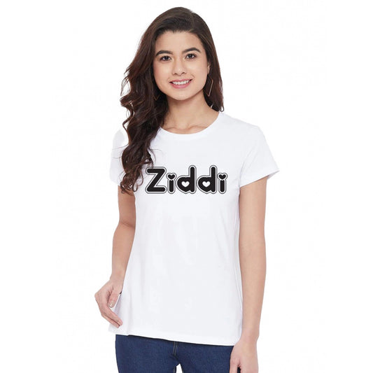 Amfyn Women's Cotton Blend Ziddi Printed T-Shirt (White)