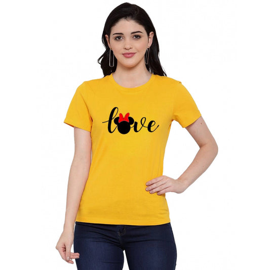 Amfyn Women's Cotton Blend Love Printed T-Shirt (Yellow)