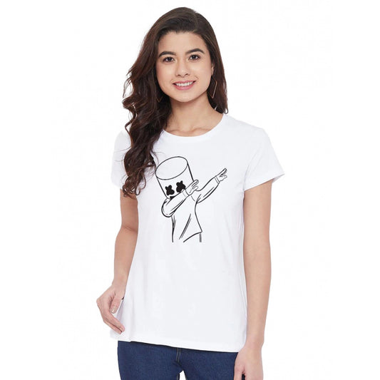 Amfyn Women's Cotton Blend Marshmello Dap Printed T-Shirt (White)