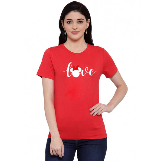 Amfyn Women's Cotton Blend Love Printed T-Shirt (Red)
