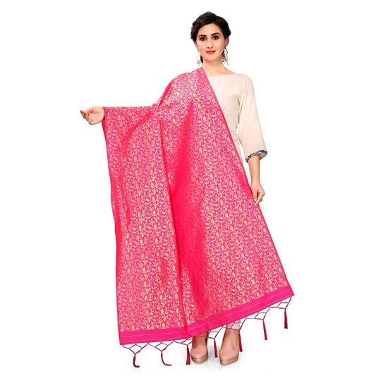 Amfyn Women's Silk Pure weaving Work Duppatta (Pink, Length: 2-2.3 Mtrs)