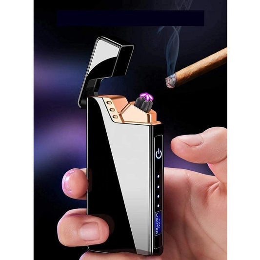 Fashion Arc Cigarette Lighter For Men Plasma Flameless Windproof Lighter With Battery Display Usb Rechargeable Lighter (Black)