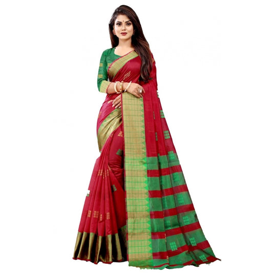 Amfyn Women's Art Silk Woven Design Venkatgiri Saree With Unstitched Blouse (Red)