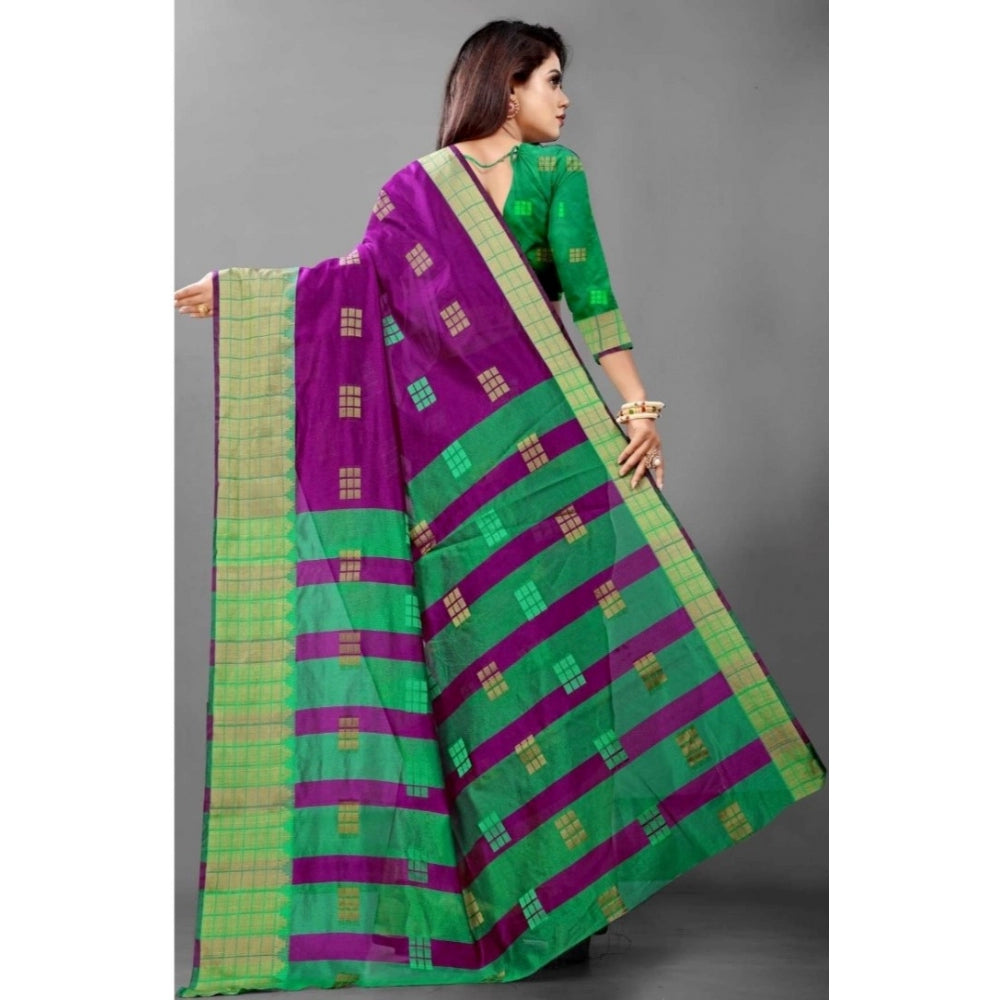 Amfyn Women's Art Silk Woven Design Venkatgiri Saree With Unstitched Blouse (Purple)