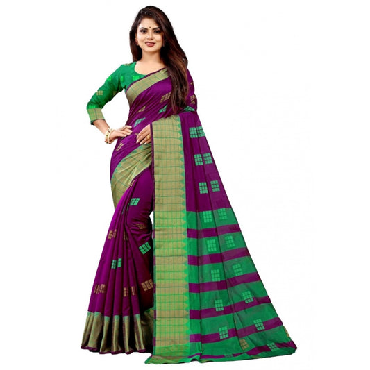 Amfyn Women's Art Silk Woven Design Venkatgiri Saree With Unstitched Blouse (Purple)