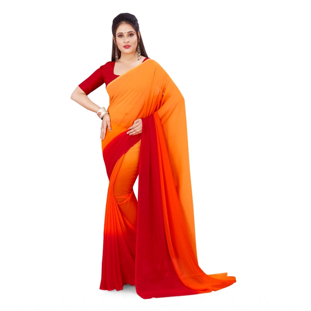 Amfyn Women's Georgette Printed Saree With Unstitched Blouse (Orange, 5-6 Mtrs)
