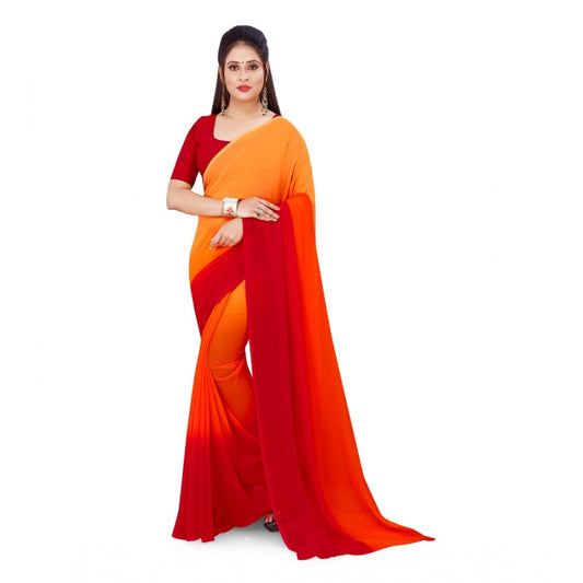 Amfyn Women's Georgette Printed Saree With Unstitched Blouse (Orange, 5-6 Mtrs)
