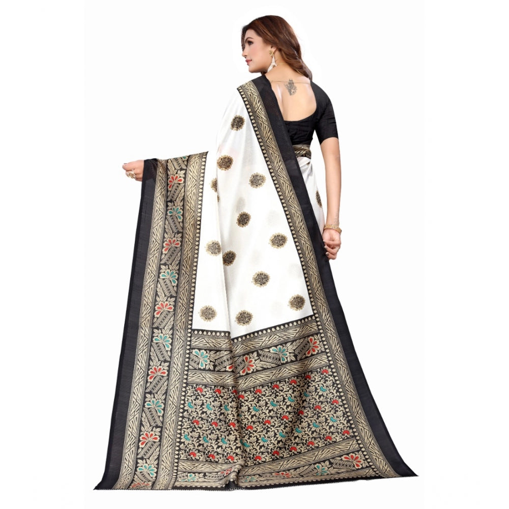 Amfyn Women's Art Silk Printed Saree With Unstitched Blouse (Black, 5-6 Mtrs)