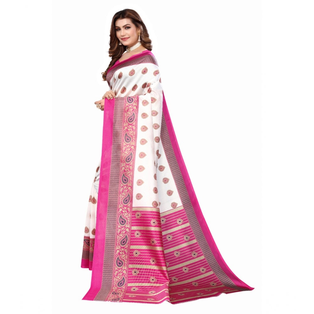 Amfyn Women's Art Silk Printed Saree With Unstitched Blouse (Pink, 5-6 Mtrs)