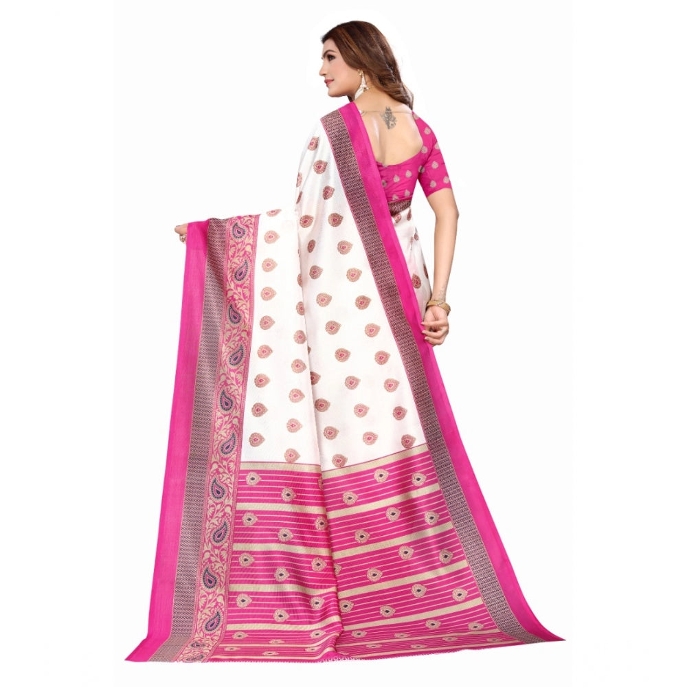 Amfyn Women's Art Silk Printed Saree With Unstitched Blouse (Pink, 5-6 Mtrs)