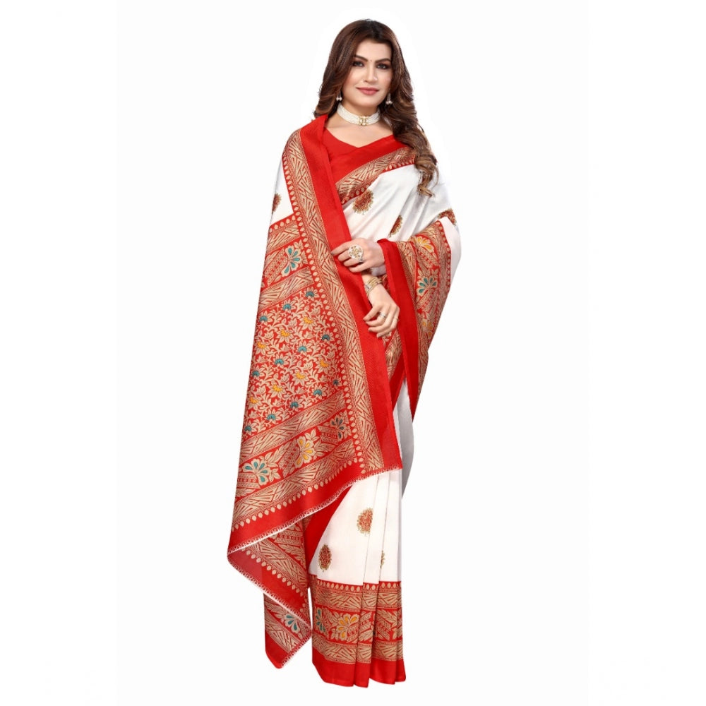 Amfyn Women's Art Silk Printed Saree With Unstitched Blouse (Red, 5-6 Mtrs)