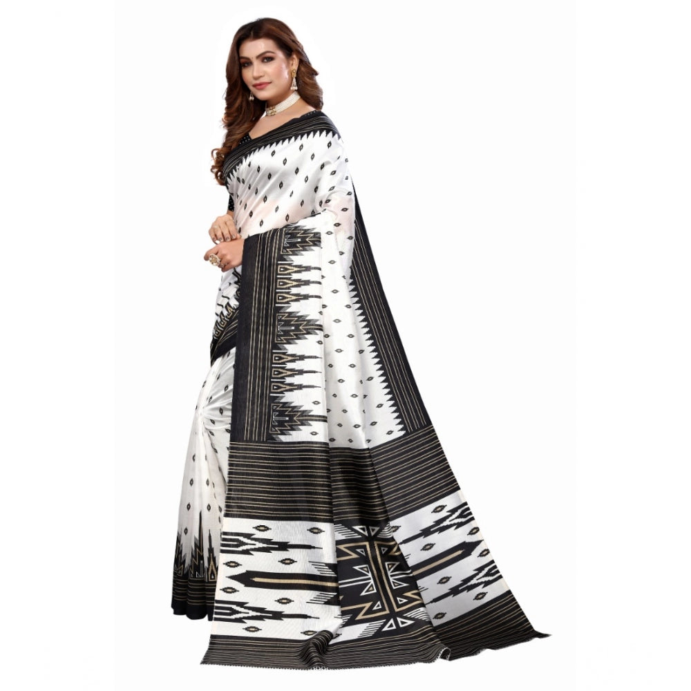 Amfyn Women's Art Silk Printed Saree With Unstitched Blouse (Black, 5-6 Mtrs)