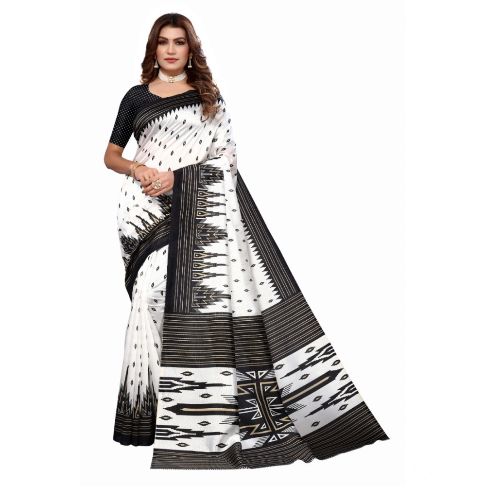 Amfyn Women's Art Silk Printed Saree With Unstitched Blouse (Black, 5-6 Mtrs)