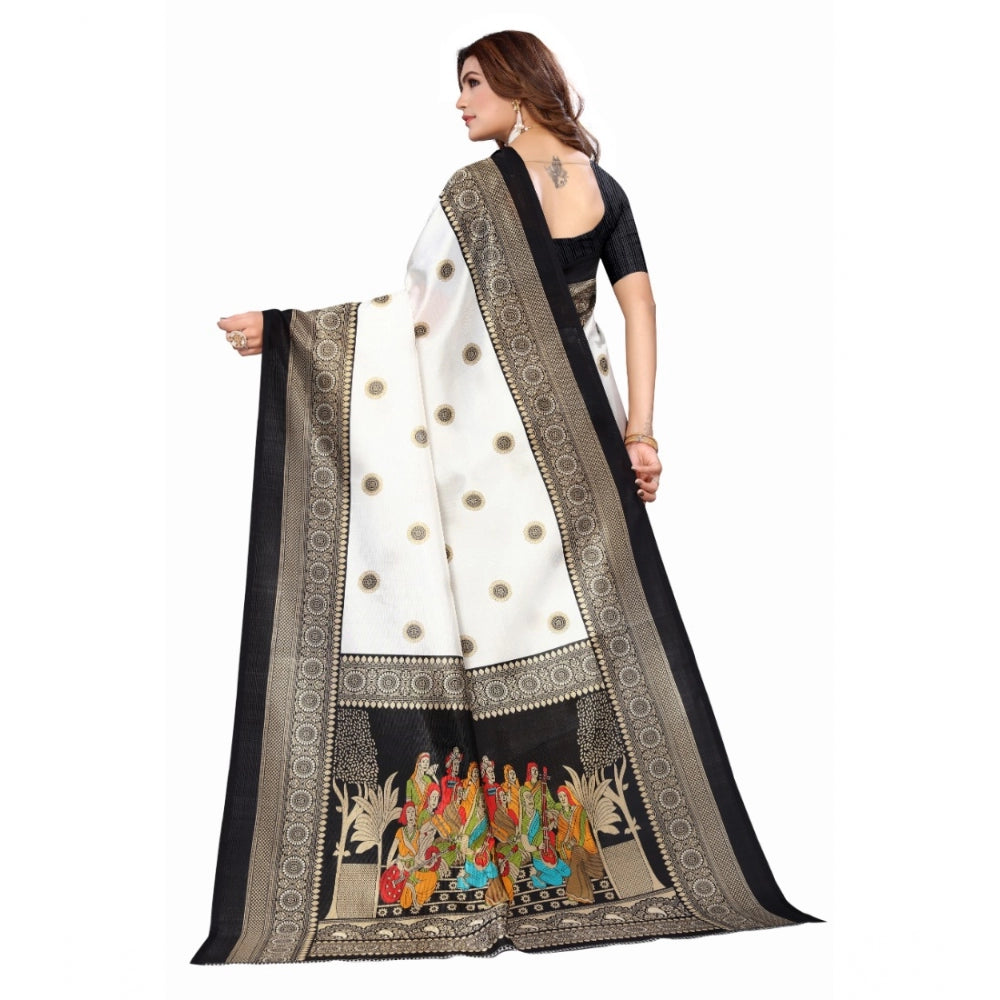 Amfyn Women's Art Silk Printed Saree With Unstitched Blouse (Black, 5-6 Mtrs)