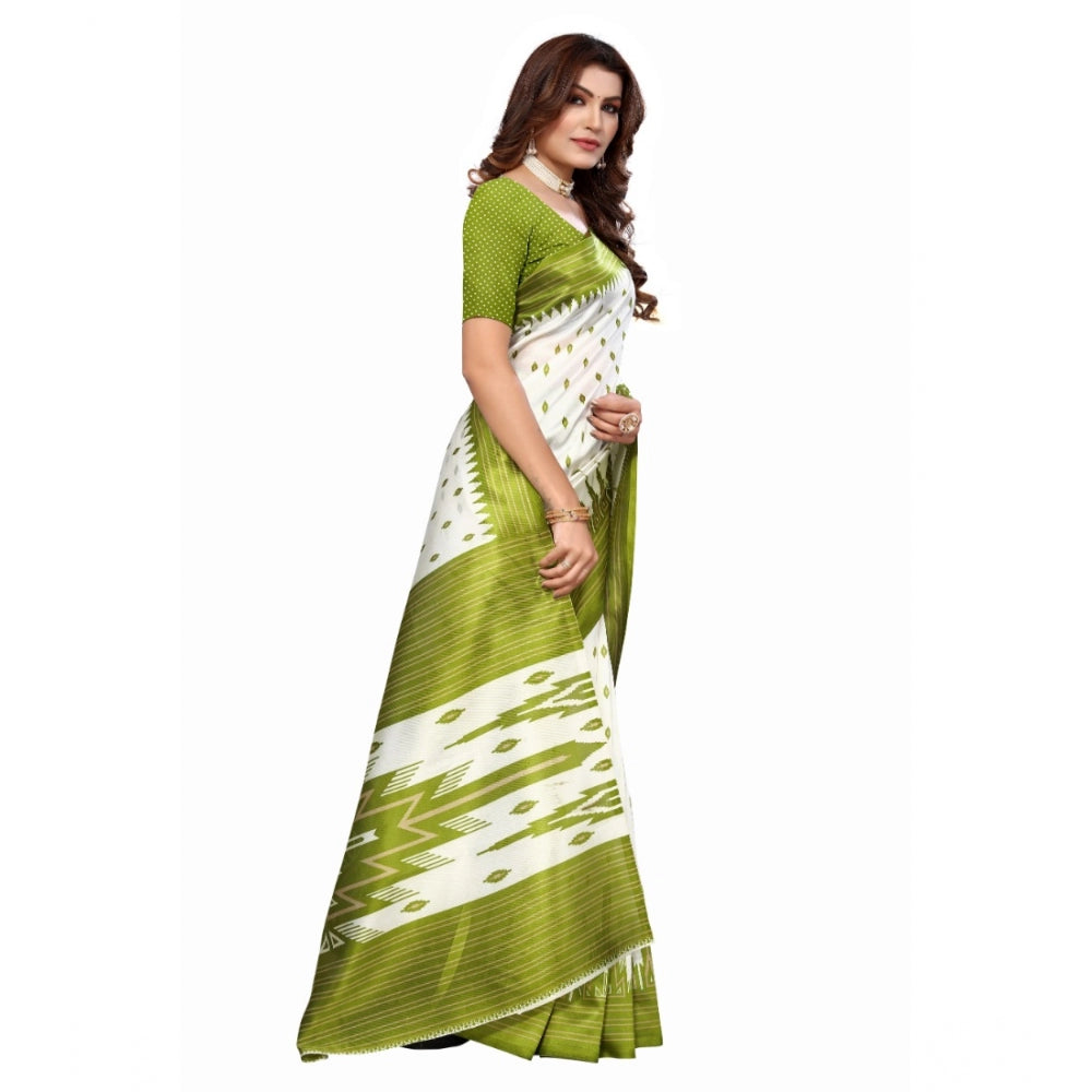 Amfyn Women's Art Silk Printed Saree With Unstitched Blouse (Green, 5-6 Mtrs)