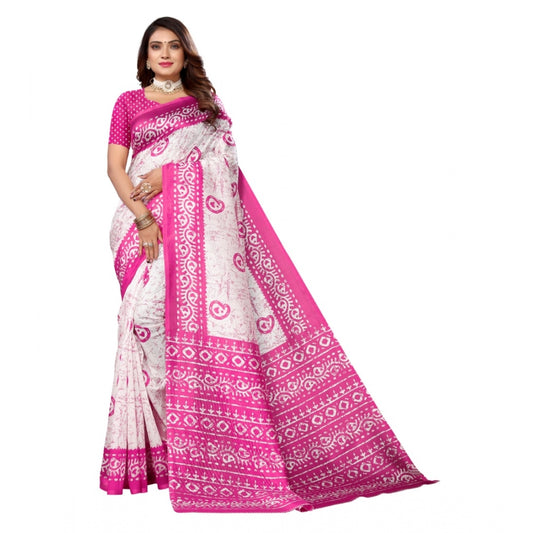 Amfyn Women's Art Silk Printed Saree With Unstitched Blouse (Pink, 5-6 Mtrs)