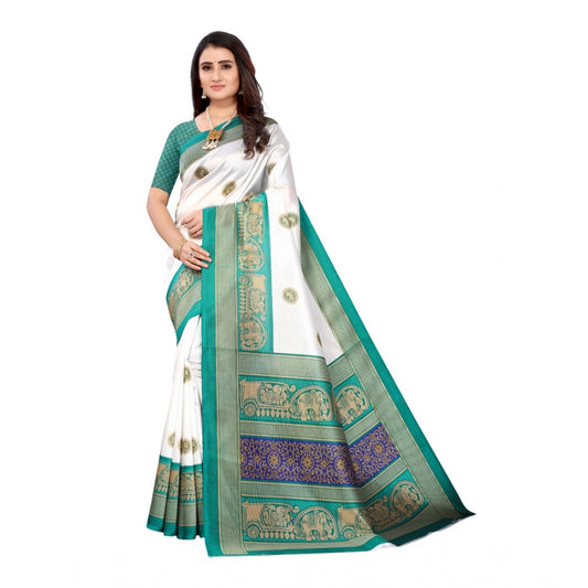 Amfyn Women's Art Silk Printed Saree With Unstitched Blouse (Green, 5-6 Mtrs)