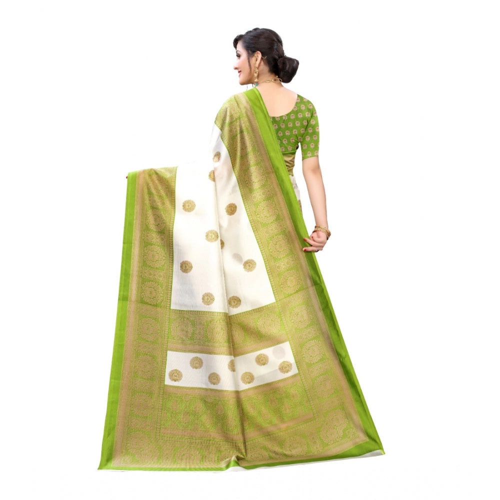 Amfyn Women's Art Silk Printed Saree With Unstitched Blouse (Green, 5-6 Mtrs)