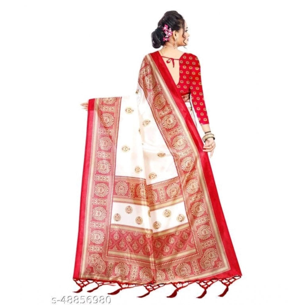 Amfyn Women's Art Silk Printed Saree With Unstitched Blouse (Red, 5-6 Mtrs)