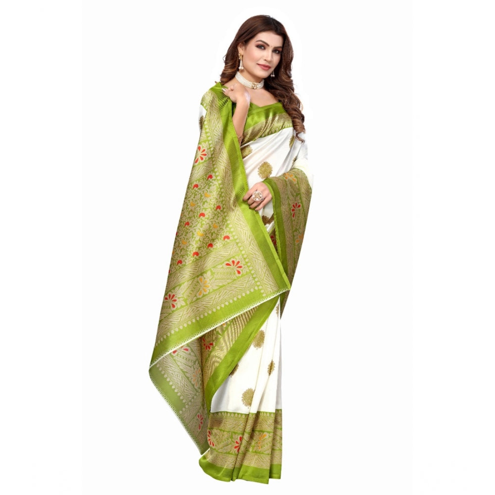 Amfyn Women's Art Silk Printed Saree With Unstitched Blouse (Green, 5-6 Mtrs)