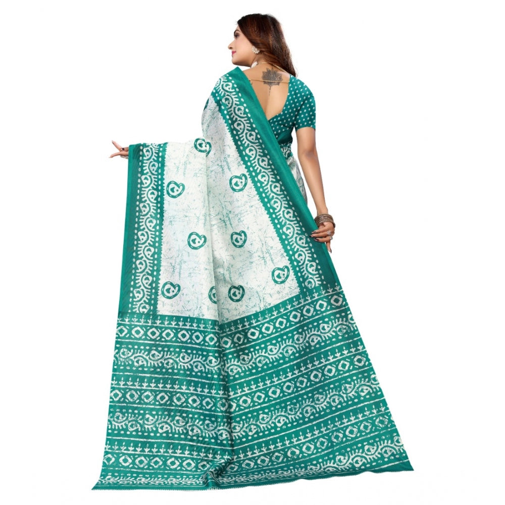 Amfyn Women's Art Silk Printed Saree With Unstitched Blouse (Green, 5-6 Mtrs)