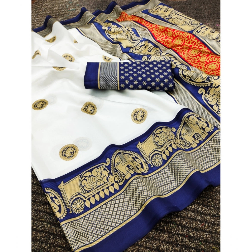 Amfyn Women's Art Silk Printed Saree With Unstitched Blouse (Navy Blue, 5-6 Mtrs)