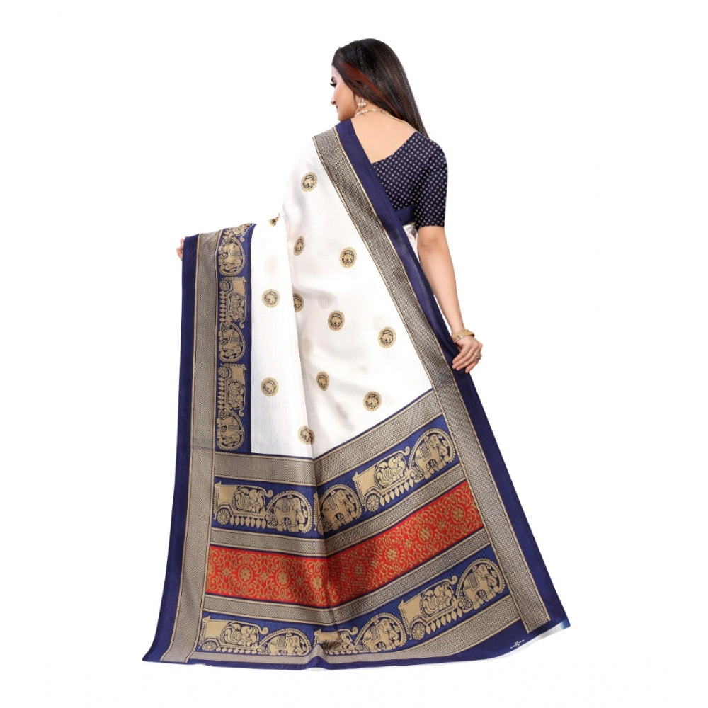 Amfyn Women's Art Silk Printed Saree With Unstitched Blouse (Navy Blue, 5-6 Mtrs)