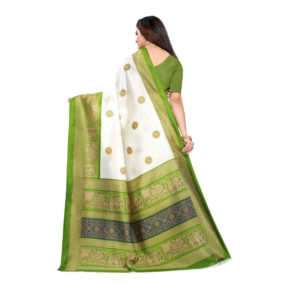Amfyn Women's Art Silk Printed Saree With Unstitched Blouse (Green, 5-6 Mtrs)