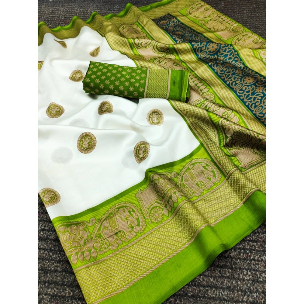 Amfyn Women's Art Silk Printed Saree With Unstitched Blouse (Green, 5-6 Mtrs)