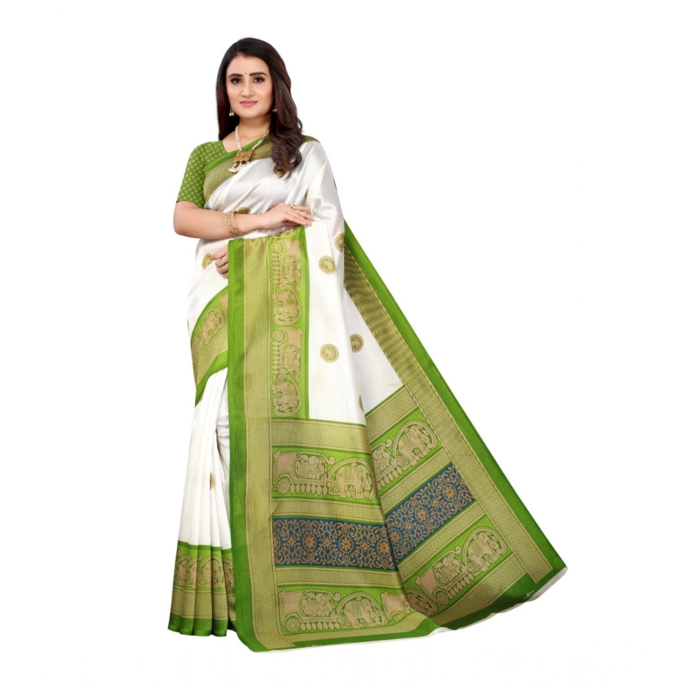 Amfyn Women's Art Silk Printed Saree With Unstitched Blouse (Green, 5-6 Mtrs)