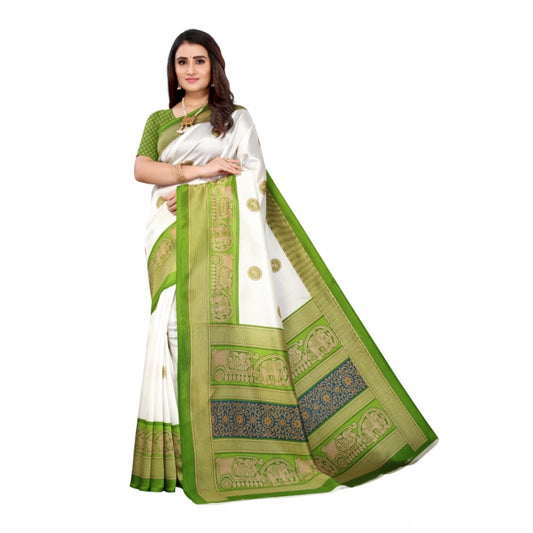 Amfyn Women's Art Silk Printed Saree With Unstitched Blouse (Green, 5-6 Mtrs)