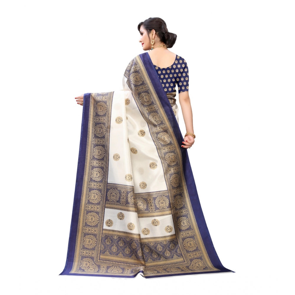 Amfyn Women's Art Silk Printed Saree With Unstitched Blouse (Navy Blue, 5-6 Mtrs)