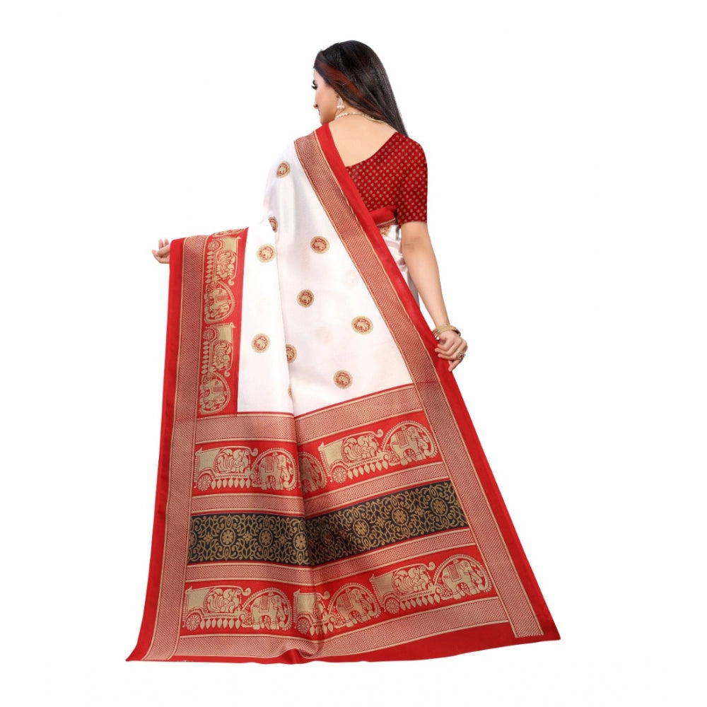 Amfyn Women's Art Silk Printed Saree With Unstitched Blouse (Red, 5-6 Mtrs)